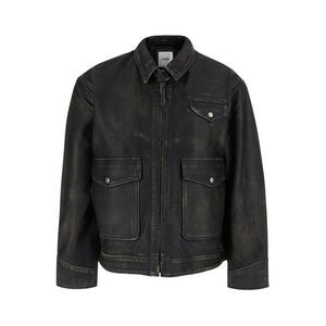 Found Men Black Jacket With Classic Collar And Halfbelt In Leather For Men